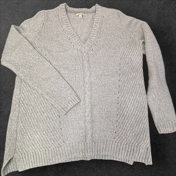 Sonoma Life + Style Grey Cable Knit Sweater Size L V-Neck Pullover Tunic Length - Picture 1 of 8
